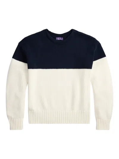 Ralph Lauren Crew Neck Long Sleeve Color Block Sweater In White