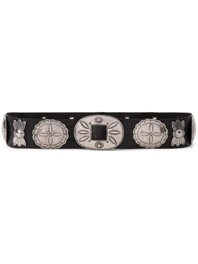 Ralph Lauren Concho Leather Belt In Schwarz