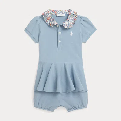 Ralph Lauren Baby Girls Peplum Romper In Blue