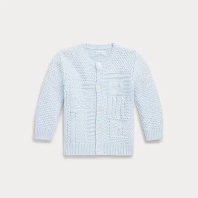 Polo Ralph Lauren Babies' Contrast-knit Organic Cotton Cardigan In Beryl Blue