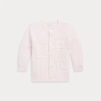 Polo Ralph Lauren Babies' Contrast-knit Organic Cotton Cardigan In Delicate Pink