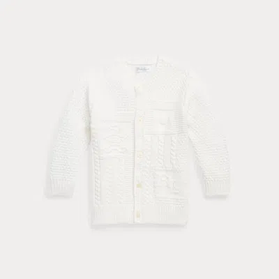 Polo Ralph Lauren Babies' Contrast-knit Organic Cotton Cardigan In Trophy Cream