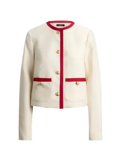 Ralph Lauren Two-tone Linen-blend Twill Blazer In Neutral