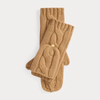 Ralph Lauren Convertible Cable-knit Mittens In Brown