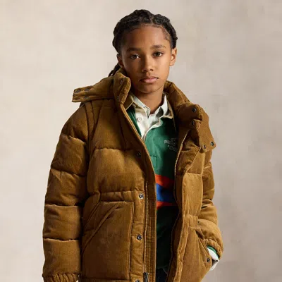 Ralph Lauren Kids' Convertible Corduroy Down Jacket In Kings Canyon In Brown