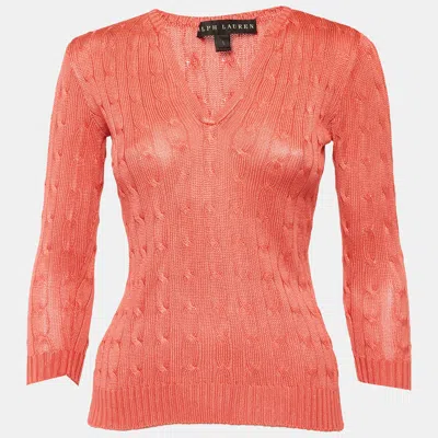 Pre-owned Ralph Lauren Coral Pink Silk Knit Sweater Top S