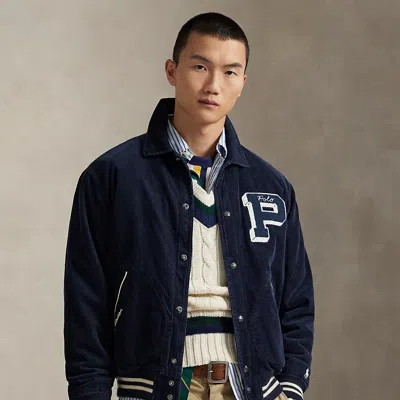 Ralph Lauren Corduroy Letter Jacket In Blue