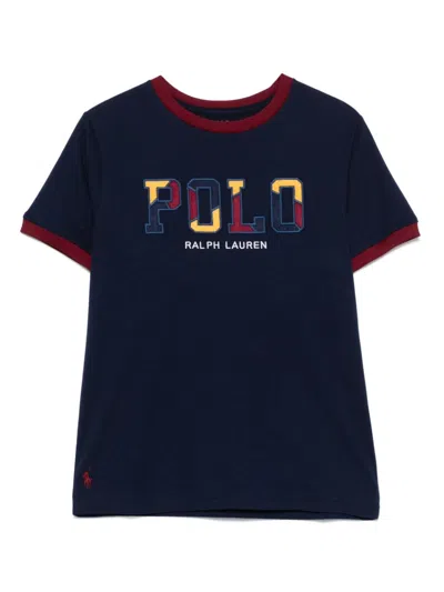 Ralph Lauren Kids' Corduroy-logo Cotton T-shirt In Blue