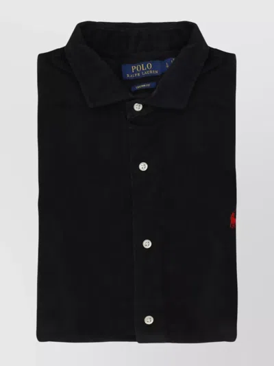 Ralph Lauren Corduroy Texture Shirt Pony Embroidery In Black