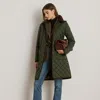 Ralph Lauren Corduroy-trim Diamond-quilted Coat In Green