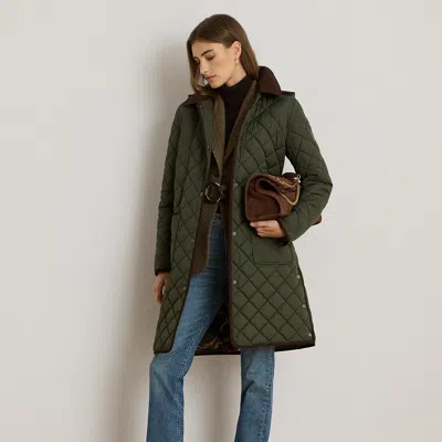 Ralph Lauren Corduroy-trim Diamond-quilted Coat In Green