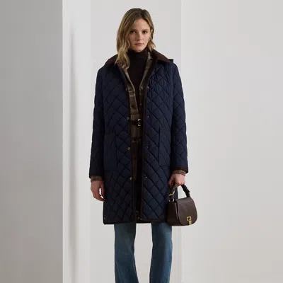 Ralph Lauren Corduroy-trim Diamond-quilted Coat In Blue