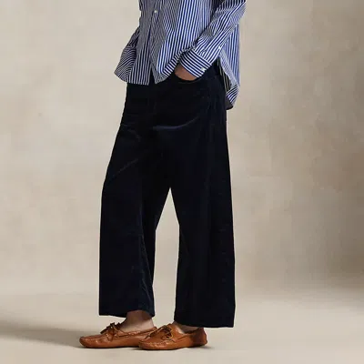 Ralph Lauren Corduroy Wide-leg Cropped Pant In Blue