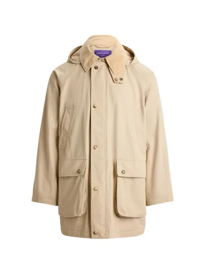 Ralph Lauren Corduroy-collar Hooded Parka Coat In Neutral