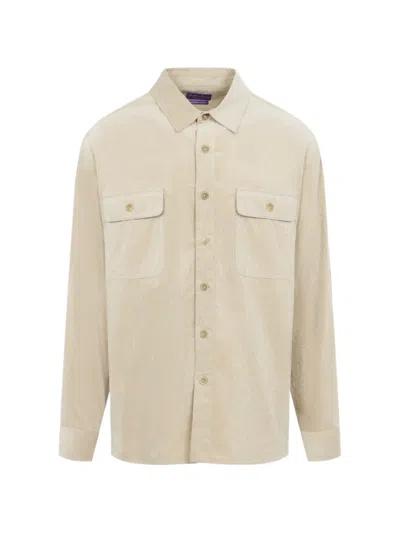 Ralph Lauren Long Sleeve Sport Shirt Straight Cut Pockets In Neutral