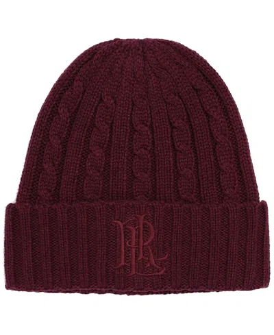 Ralph Lauren Core Cable Logo Beanie In Dark Garnet