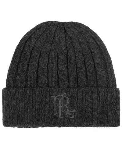 Ralph Lauren Core Cable Logo Beanie In Onyx Heather