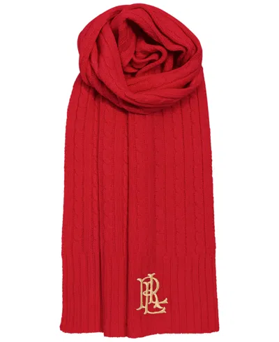 Ralph Lauren Core Cable Logo Cable Knit Scarf In Ralph Red