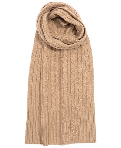 Ralph Lauren Core Cable Logo Scarf In Birch Tan