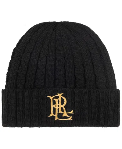 Ralph Lauren Core Logo Cable Knit Hat In Black
