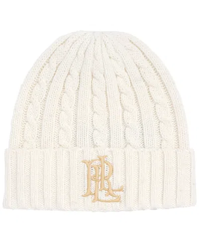 Ralph Lauren Core Logo Cable Knit Hat In Cream