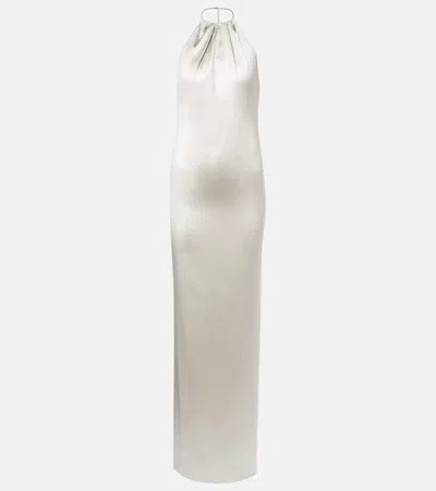 Ralph Lauren Corra Halterneck Satin Gown In Gray