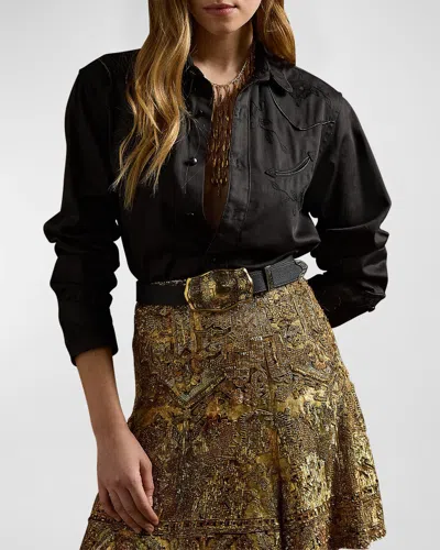 Ralph Lauren Corrine Long-sleeve Snap-front Western Shirt In Black