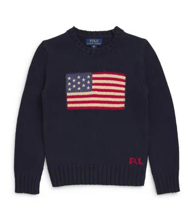 Polo Ralph Lauren Kids' Blue Sweater With Flag And Monogram