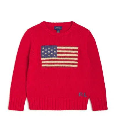 Ralph Lauren Kids' Cotton American Flag Sweater In Brown