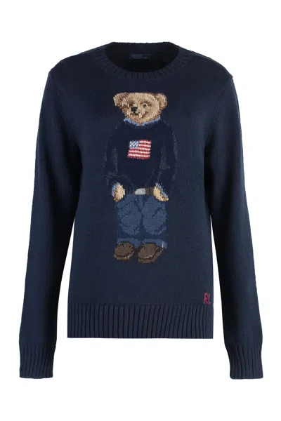 Polo Ralph Lauren Polo Bear Intarsia Cotton And Linen Sweater In Blue