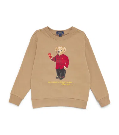 Ralph Lauren Kids' Cotton Bear Logo Sweatshirt In Beige