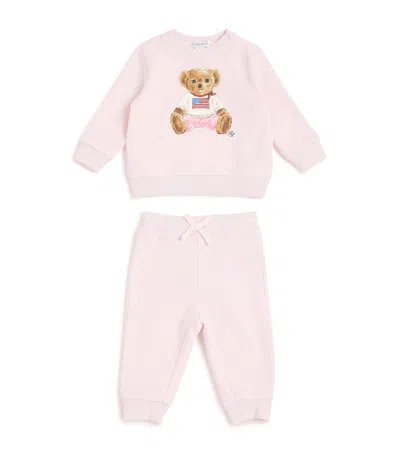 Ralph Lauren Kids' Cotton-blend Bear Sweatshirt And Sweatpants Set In Pink