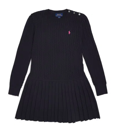 Polo Ralph Lauren Knitted Mini Dress With Logo Embroidery Kids In Blue