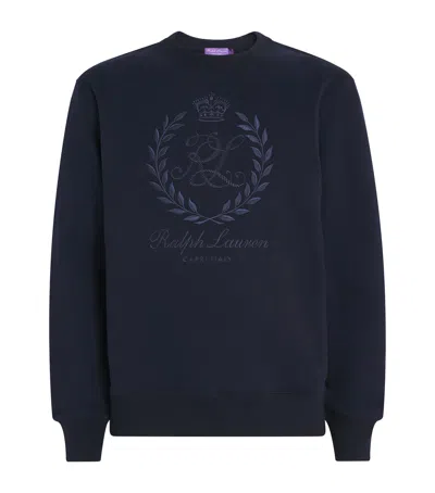 Ralph Lauren Cotton-blend Embroidered Fleece Sweatshirt In Blue
