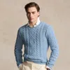 Ralph Lauren Cotton-blend Fisherman's Sweater In Light Chambray Heather