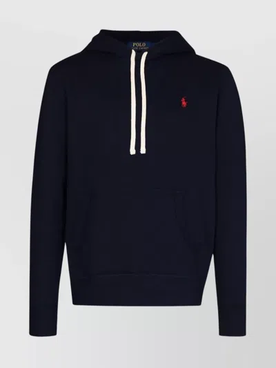 Ralph Lauren Cotton Blend Hooded Sweater With Pouch Pocket In Black