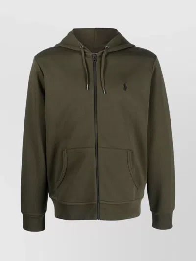 Ralph Lauren Cotton Blend Logo Hooded Sweatshirt With Pockets In Green