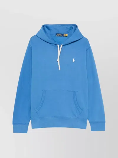 Ralph Lauren Cotton Blend Logo Hoodie With Kangaroo Pocket In Blue