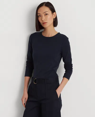 Ralph Lauren Cotton-blend Long-sleeve Top In Lauren Navy