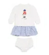Ralph Lauren Cotton-blend Polo Bear Dress And Bloomer Set In Multi