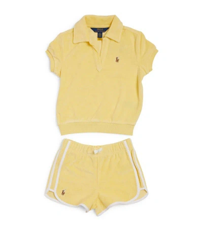 Ralph Lauren Kids' Cotton-blend Polo Shirt And Shorts Set (7-14 Years) In Yellow