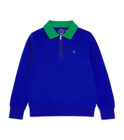Ralph Lauren Kids' Cotton-blend Quarter-zip Sweatshirt In Blue