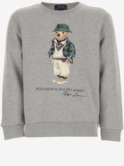 Ralph Lauren Kids' Cotton Blend Sweatshirt With Polo Bear In Gray