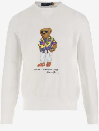Ralph Lauren Cotton Blend Sweatshirt With Polo Bear Pattern In White