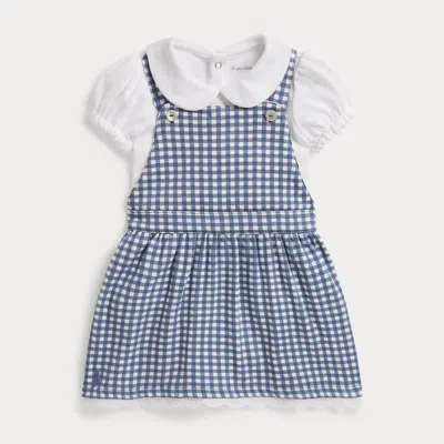Ralph Lauren Babies'  Cotton Bodysuit & Gingham Dress In Blue