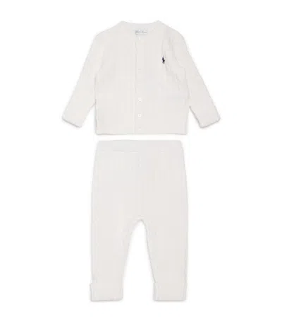 Ralph Lauren Kids' Cotton Cable-knit Cardigan And Leggings Set In White