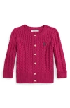 Ralph Lauren Babies'  Cotton Cable Knit Cardigan In Burgundy