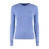Ralph Lauren Cotton Cable-knit Crew Neck Sweater New Blue Litchfield In Blue