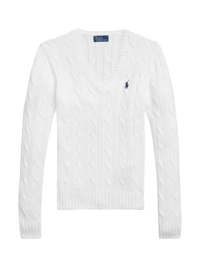 Ralph Lauren Cable-knit V-neck Sweater In White