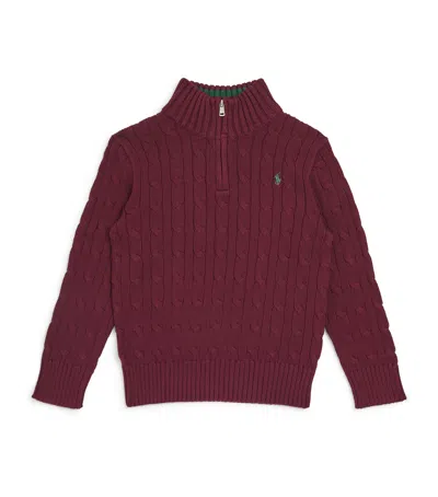 Ralph Lauren Kids' Cotton Cable Knit Quarter Zip Sweater In Burgundy